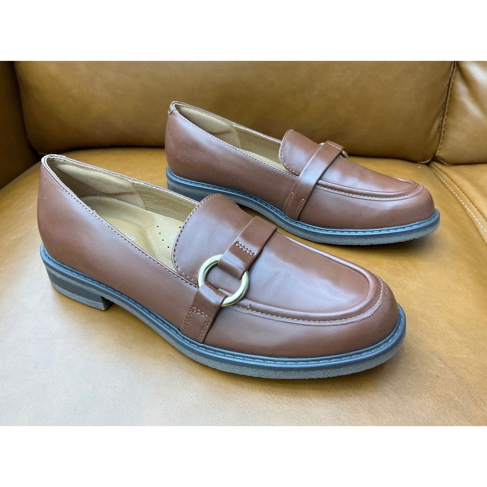 Easy Spirit Loafers Womens 7.5 Brown Jeane3 Cognac Buckle Lug Sole